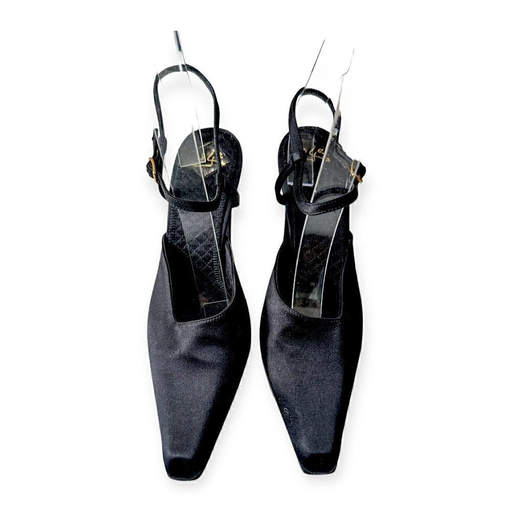 Never worn Vintage Michel Perry Black Satin Evening Pumps ‎ Size 38 EU - Picture 3 of 13